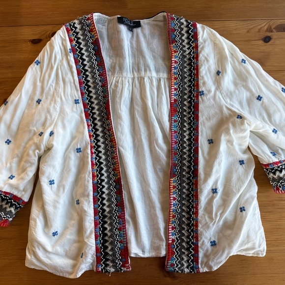 Anthropologie Tops - Rolla's White Embroidered Open Kimono Jacket with Multicolor Trim XS